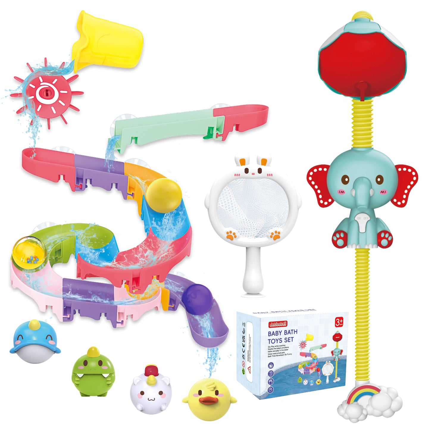 Toddler Bath Toys, Baby Bath Tub Toys with Slide Track and Elephant Shower Sprays, Fishing Floating Animals Toys, Bathtub Toys G