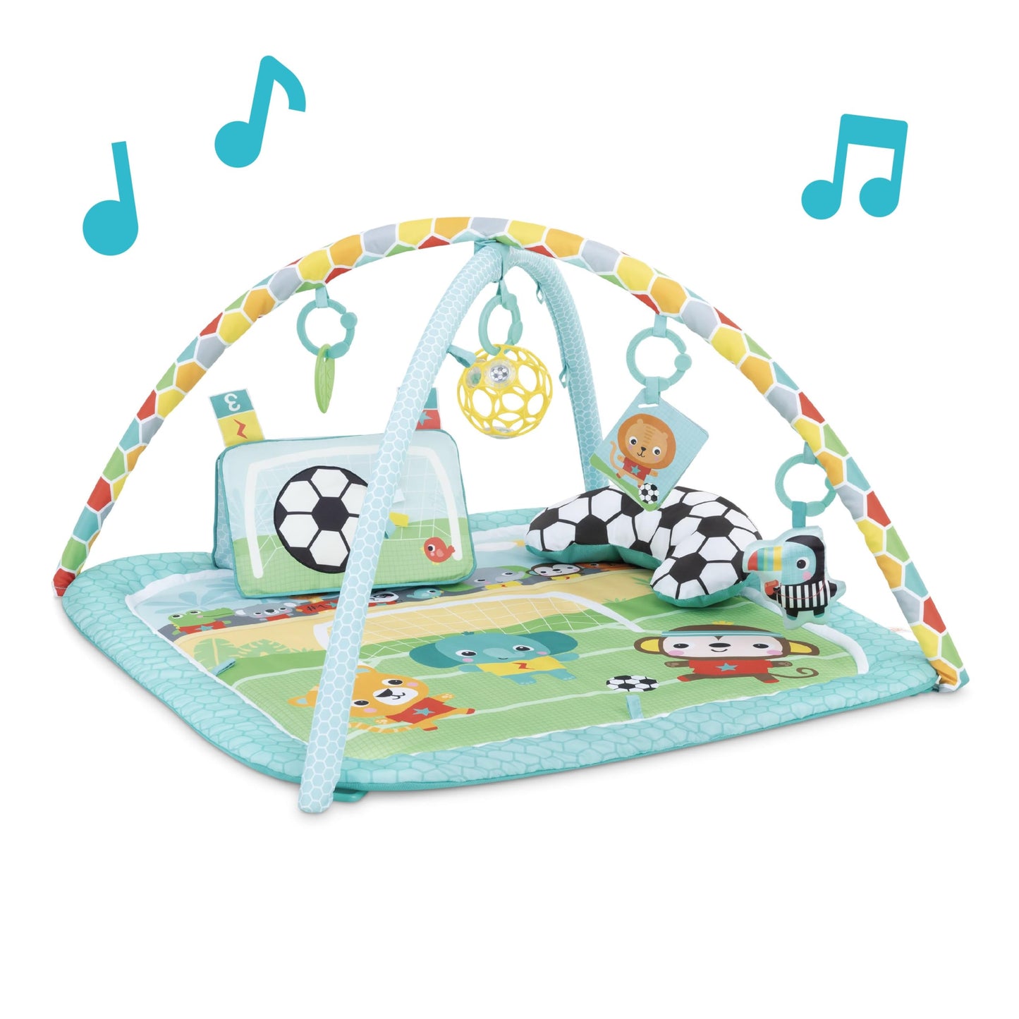 Bright Starts Grip & Kick Oball Activity Gym, Soccer Theme with Easy-Grasp Baby Toys, Baby Play Gym, Kick Pad with Activated Lig