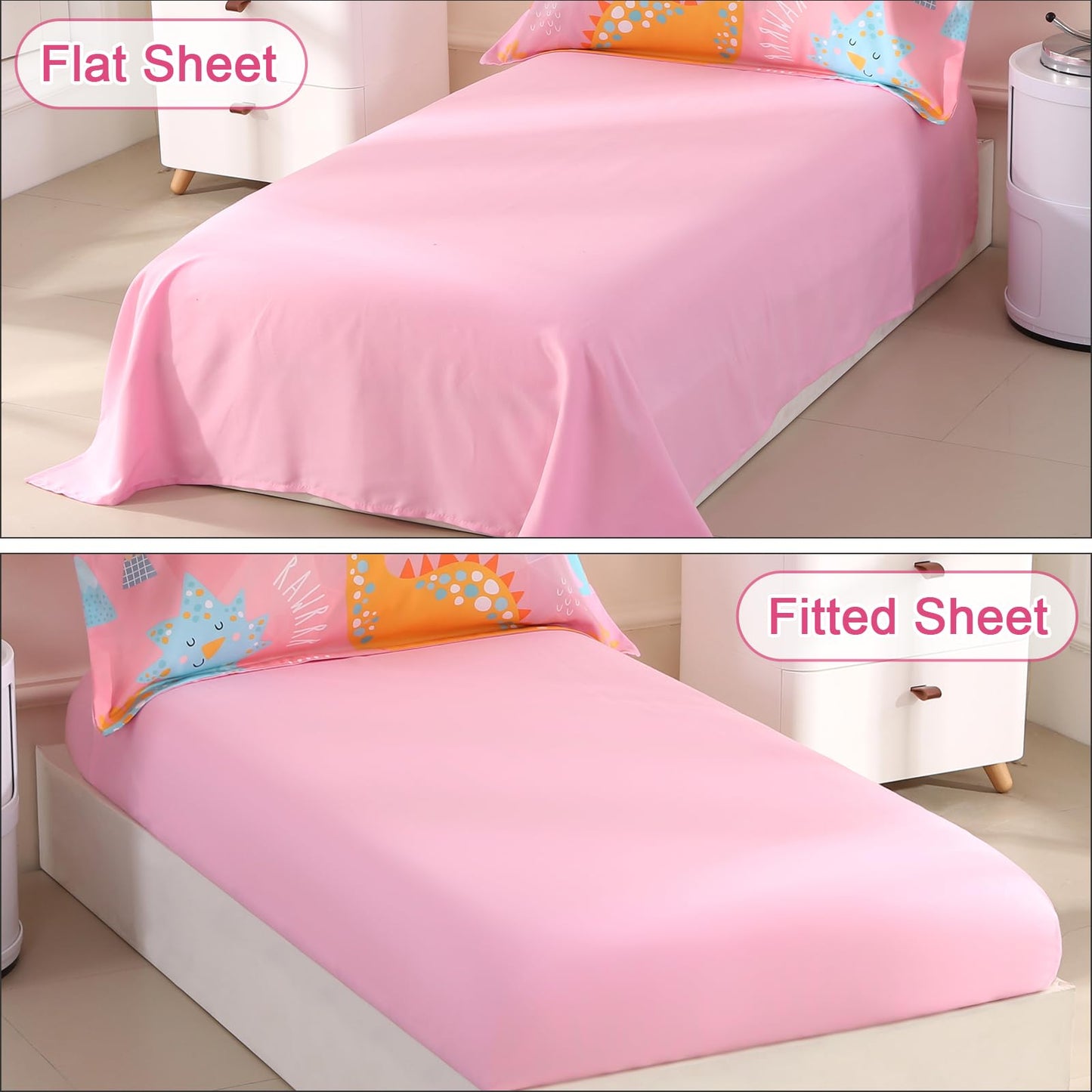 Wowelife Dinosaur Toddler Bedding Set For Girls, Premium 4 Piece Dinosaur Toddler Comforter Bed Set Pink, Super Soft And Comfort