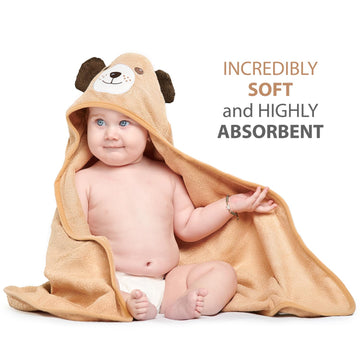 Miniboo Premium Hooded Towel With Unique Dog Design - Extra Soft And Absorbent Rayon From Bamboo Towels For Newborn, Infant, And