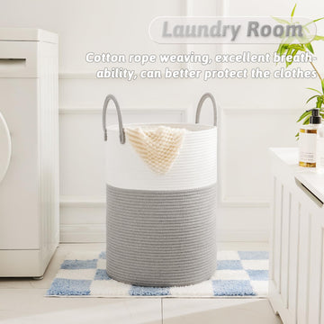 Artfeel Laundry Basket,Woven Cotton Rope Laundry Hamper,60L For Decorative Storage Of Dirty Clothes,Toys And Blankets In Bathroo