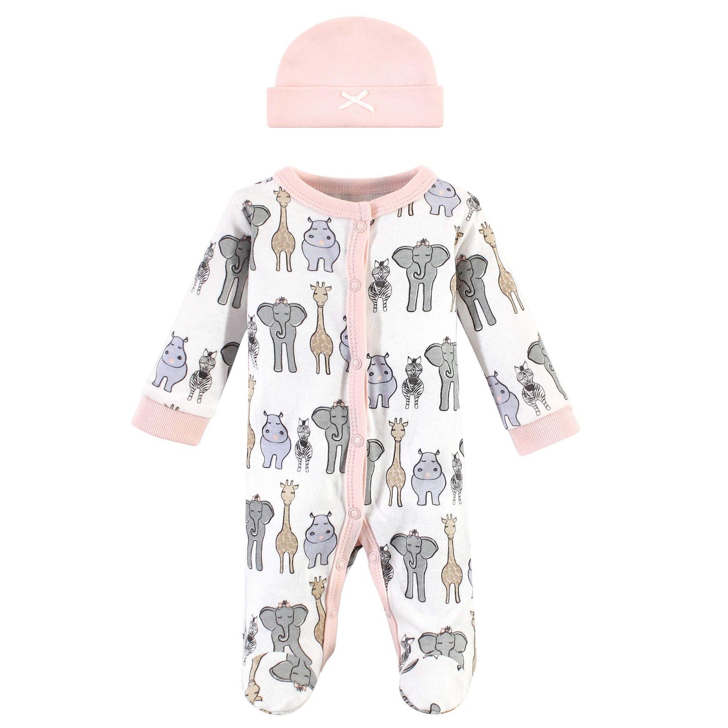 Hudson Baby Baby Girls Preemie Sleep Play Cap And Toddler T Shirt Set, Pink Safari, Preemie Us