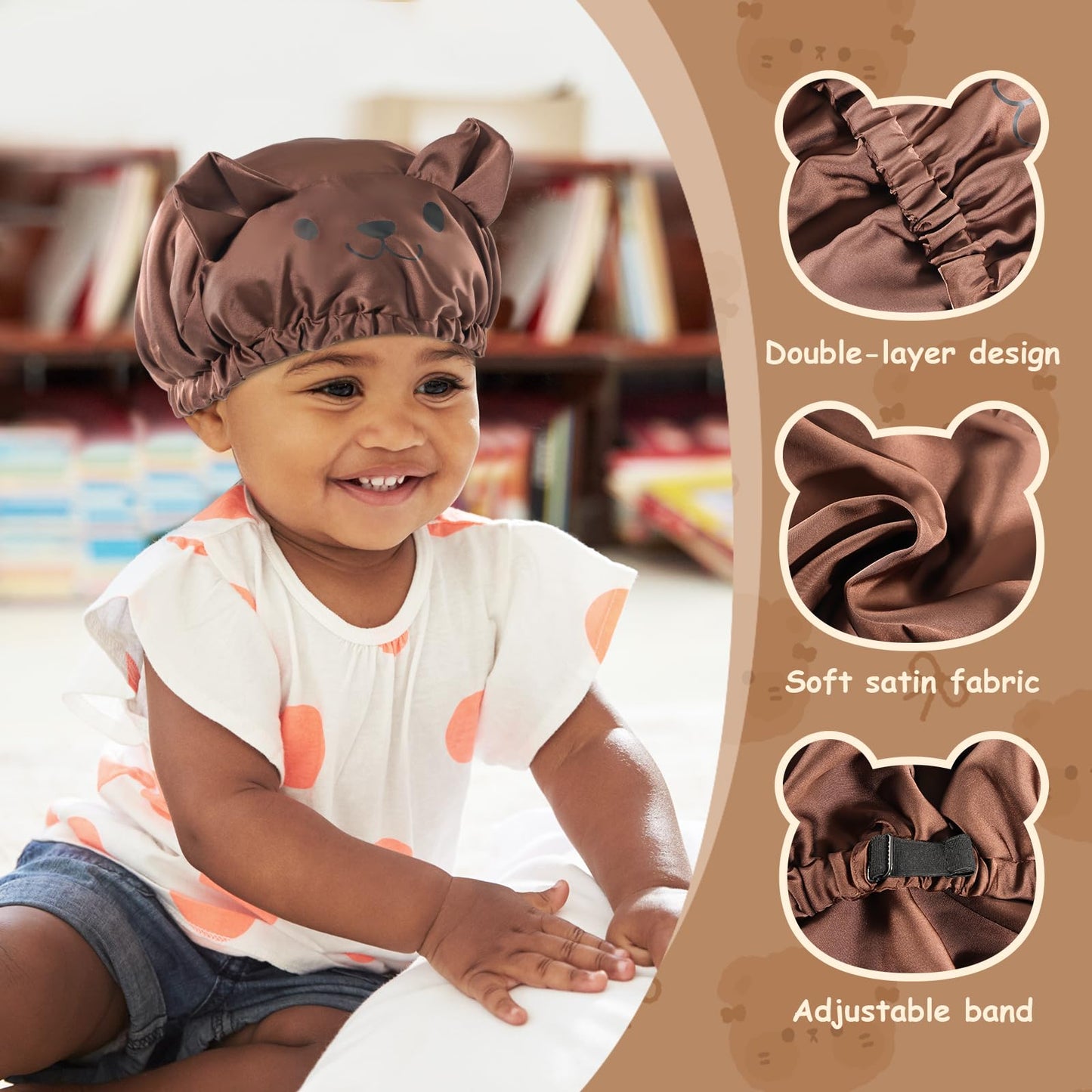 Lolalet Kids Bonnets For Girls, Adjustable Silk Baby Bonnet For Curly Hair Toddler Satin Cartoon Bonnet Cap With Elastic Band -B