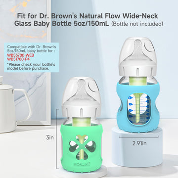 Morlike 4 Pack Silicone Sleeves Fit For 5 Oz/150 Ml Dr. Brown'S Wide Neck Glass Baby Bottle, 100% Silicone Covers Protect Baby G