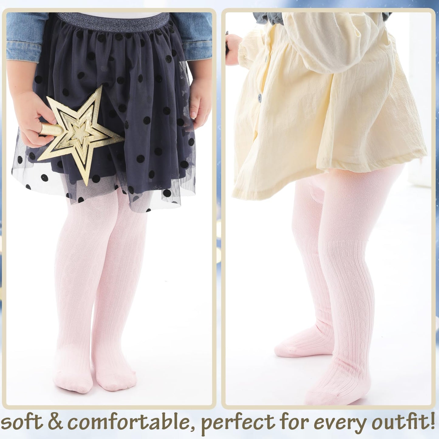 Baby Tights Toddler Tights Seamless Cable Knit Leggings Cotton Stockings Pantyhose 12-24 Months For Toddler 5 Pack (Black, White