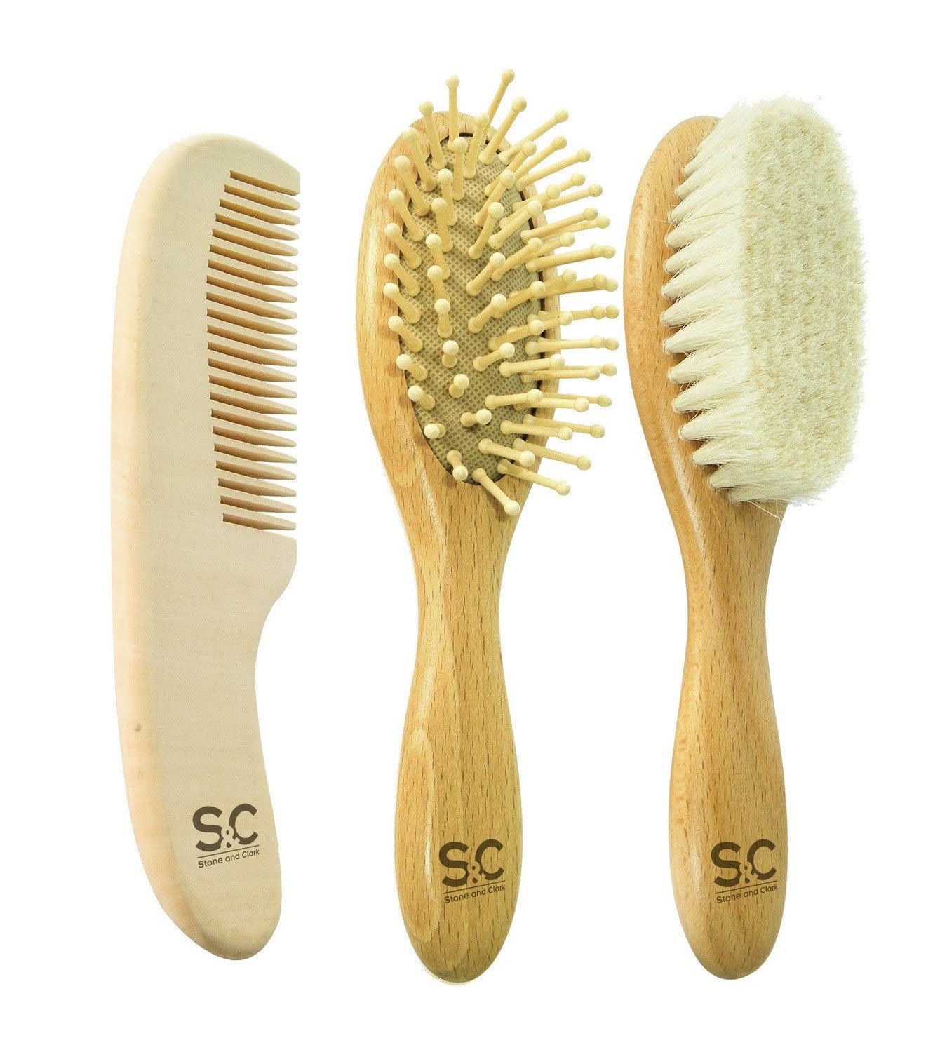 Baby Hair Brush And Baby Comb Set For Newborn, Boy And Girl - Wooden Baby Brush W/Soft Goat Bristles For Cradle Cap - Infant, To