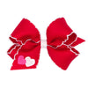 Wee Ones Girls' Valentines Day Hair Bow On Weestay No-Slip Clip, Moonstitch Heart Embroidered Grosgrain Hair Bow, Medium, Red