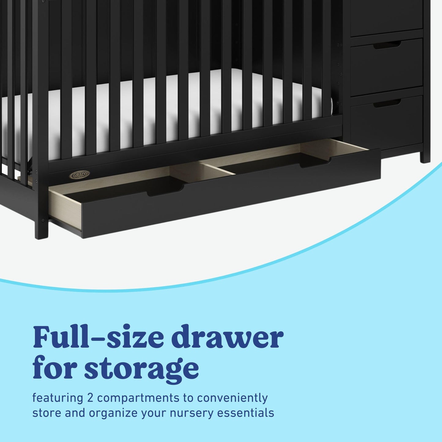 Graco Hadley 5-In-1 Convertible Crib And Changer With Drawer (Black) - Greenguard Gold Certified, Crib And Changing -Table Combo