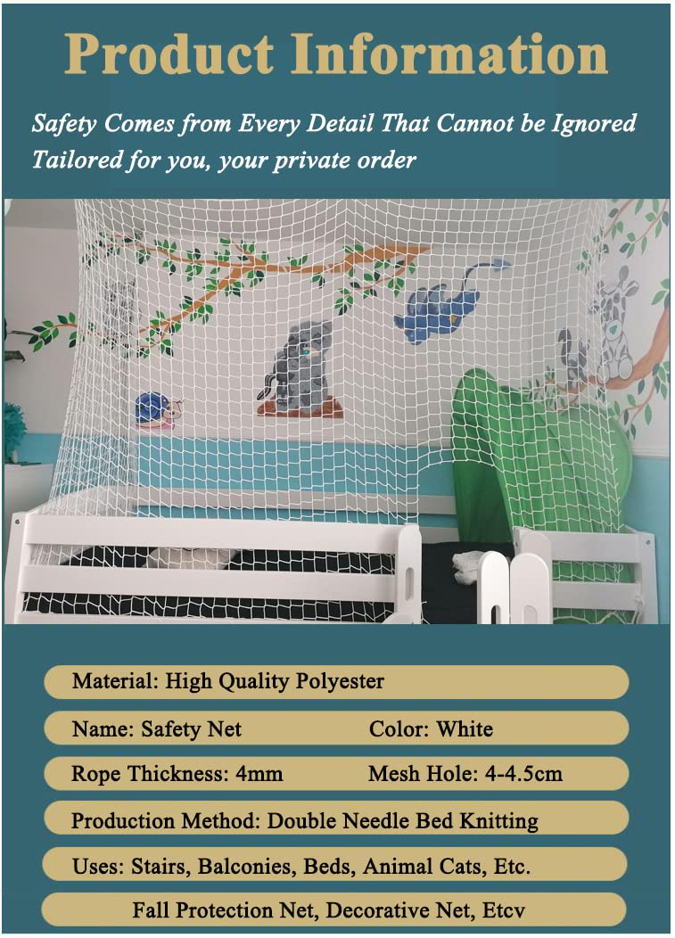 White Safety Rope Net For Kids, Exterior Guardrail Net For Stair Balcony, Knotless Fence Protective Netting, Outdoor Terrace Dec