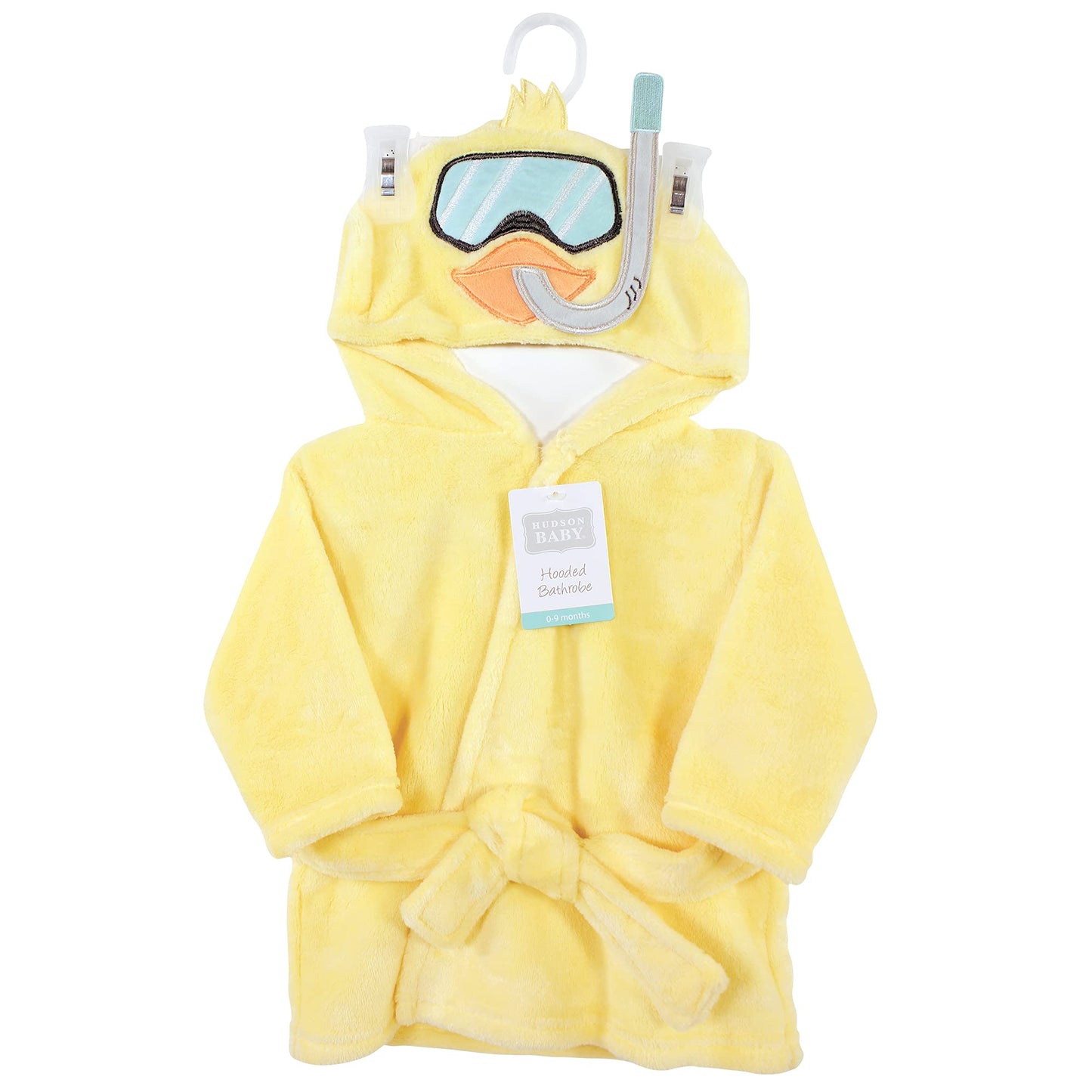 Hudson Baby Unisex Baby Plush Animal Face Bathrobe, Scuba Duck, 0-9 Months