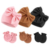 Bqubo Newborn Baby Hospital Bow Hats Beanie Infant Caps Baby Cotton No Scratch Mittens Set For 0-6 Months