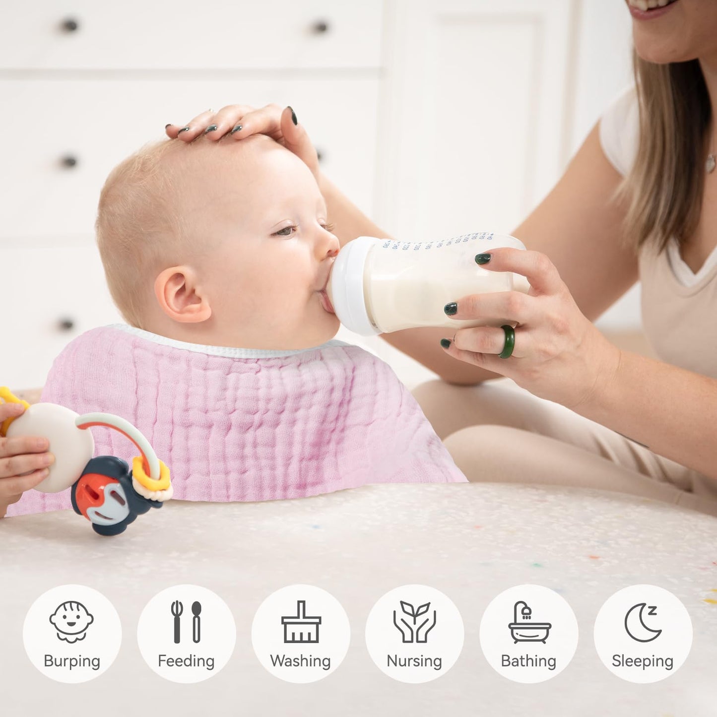 Synrroe Burp Cloths Large, Muslin Burp Cloths For Baby Girls, Pack Of 10 Extra Absorbent And Soft Muslin Bibs, 6 Layers 20 By 10