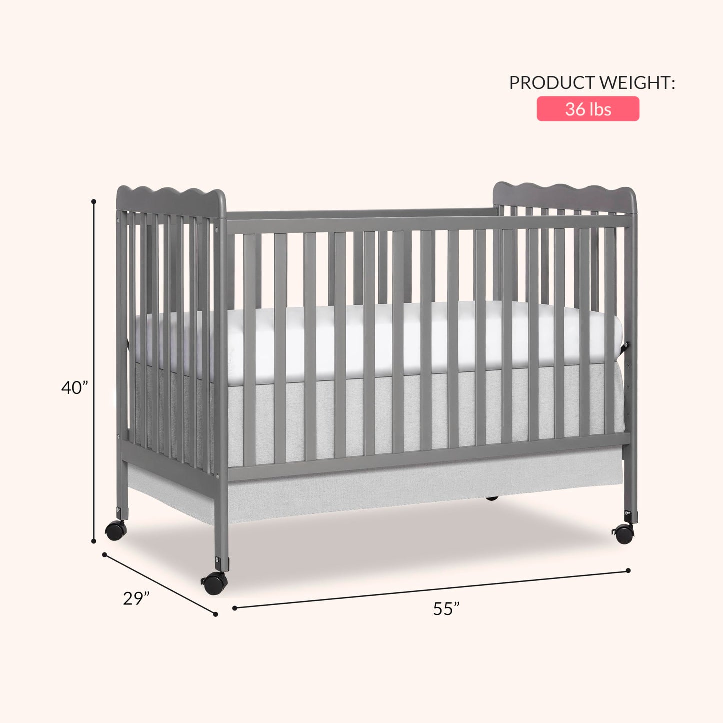 Dream On Me Carson Classic 3-In-1 Convertible Crib In Steel Grey