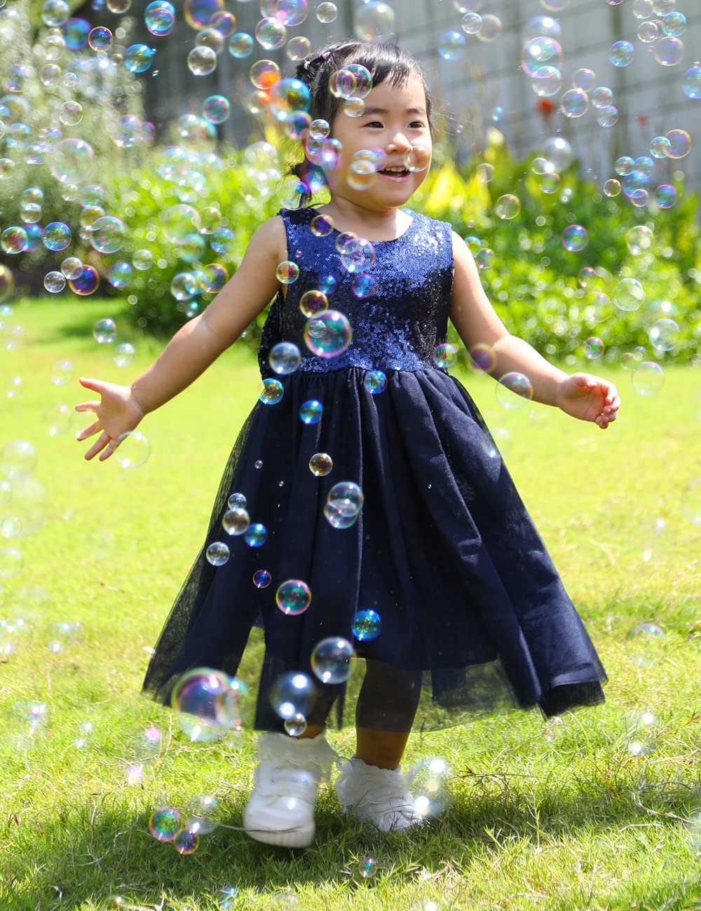 Cilucu Flower Girl Dress Baby Toddlers Sequin Dress Tutu Kids Party Dress Bridesmaid Wedding Gown Birthday Dress Navy 7-8Years