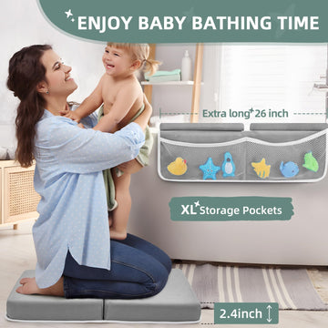 Ifnow Baby Bath Kneeler And Elbow Rest Pad Set - 26'' Extra Long And 2.4'' Thick, Quick Dry Kneeling Pad For Bathing Baby With K