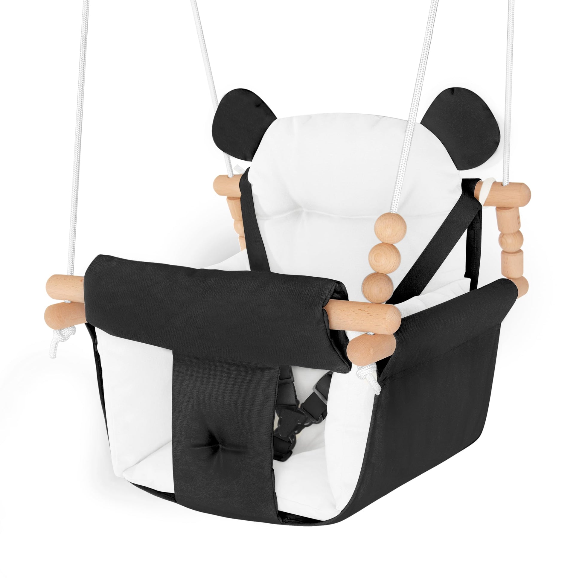 Baby Swing Indoor Outdoor,Secure Canvas Baby Swing, Toddler Swing Seat,Wooden Hanging Swing For Infant,3-Point Adjustable Safety