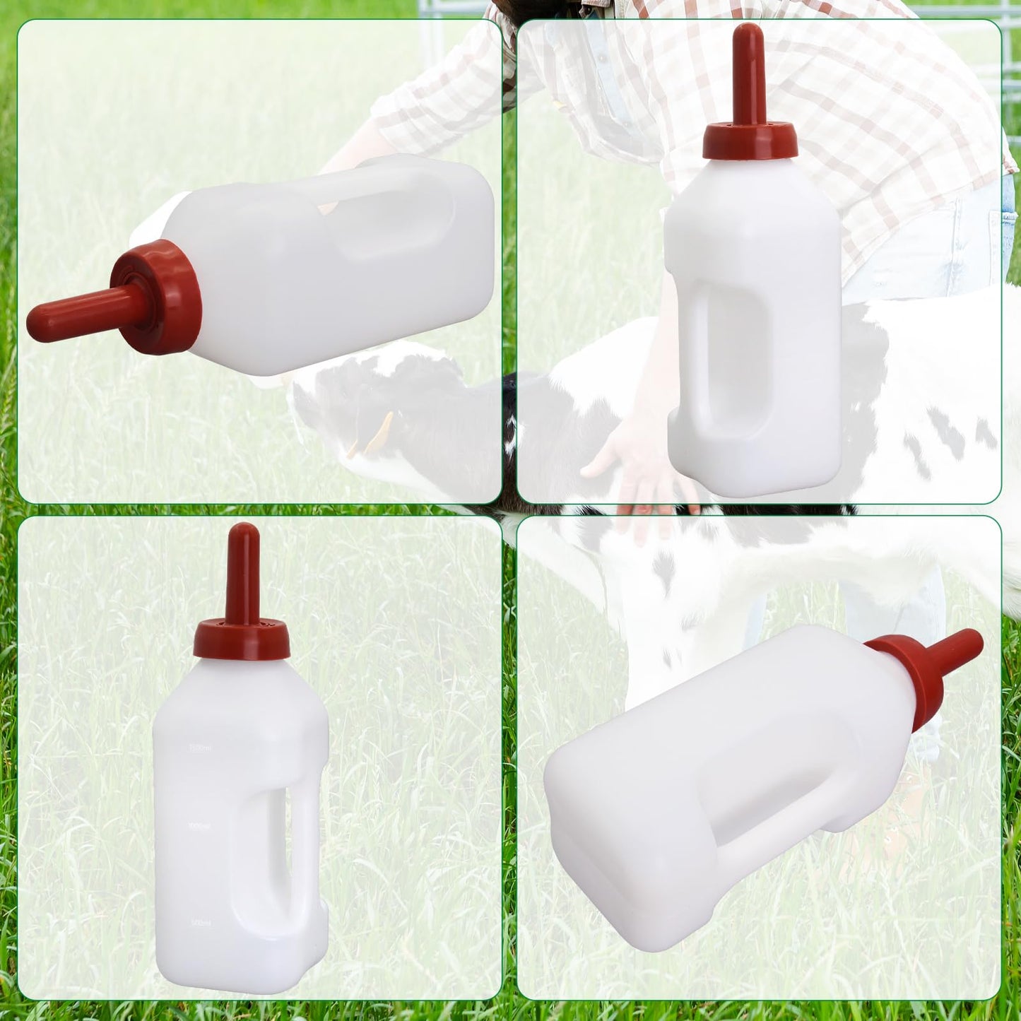 Calf Bottle With Hand Grip Handle And A Replacement Nipple,2 Quart Calf Milk Feeder Nursing Feeding Bottle (Red, Calf Bottle Set