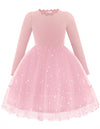 Arshiner Toddler Tutu Dress Long Sleeve Cute Pink Valentine Party Winter Ribbed Knit Princess Dress
