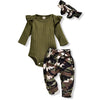 Aalizzwell Preemie Newborn Infant Baby Girls Clothes Ribbed Romper Bodysuit Army Green Pants Set Fall Winter Outfits (Camouflage