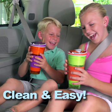 Snackeez Travel Snack & Drink Cup With Straw, Blue,16 Oz