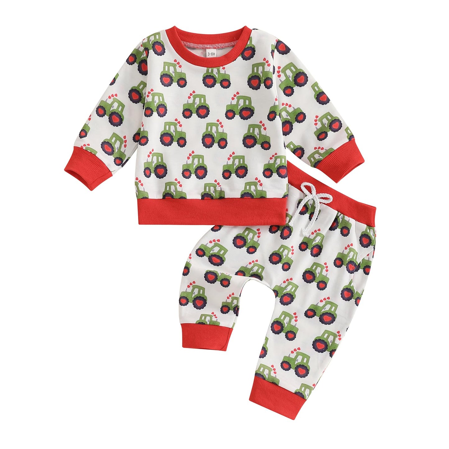 NZNDSHD Toddler Baby Outfit Boy Lover Tractor Long Sleeve Sweatshirt Jogger Pant Set Infant Fall Clothes (White Tractor, 3-6 Mon