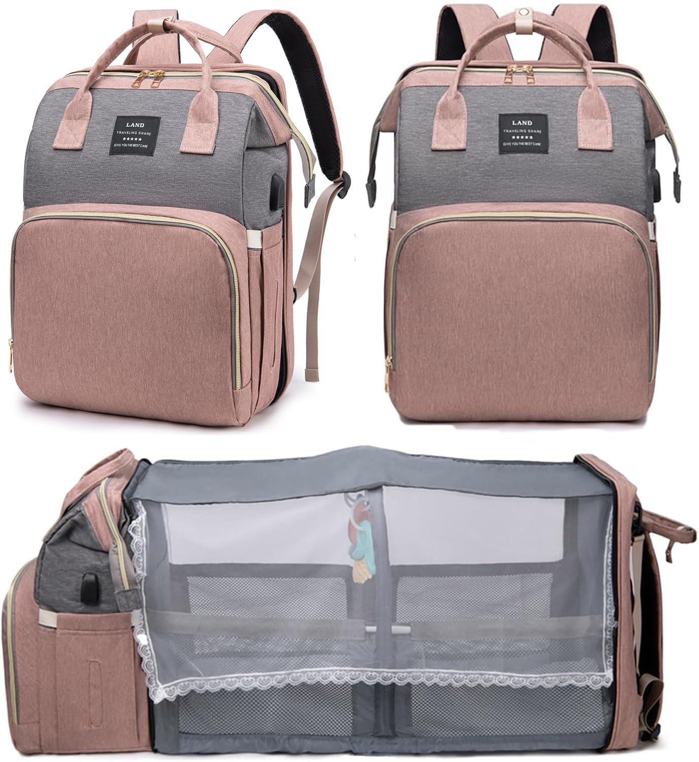 houscly Diaper Bag Backpack with Changing Station: Pink Baby Bags for Girls Boys New Mom Gifts Paaleras Para Bebe Baby Girl Newb