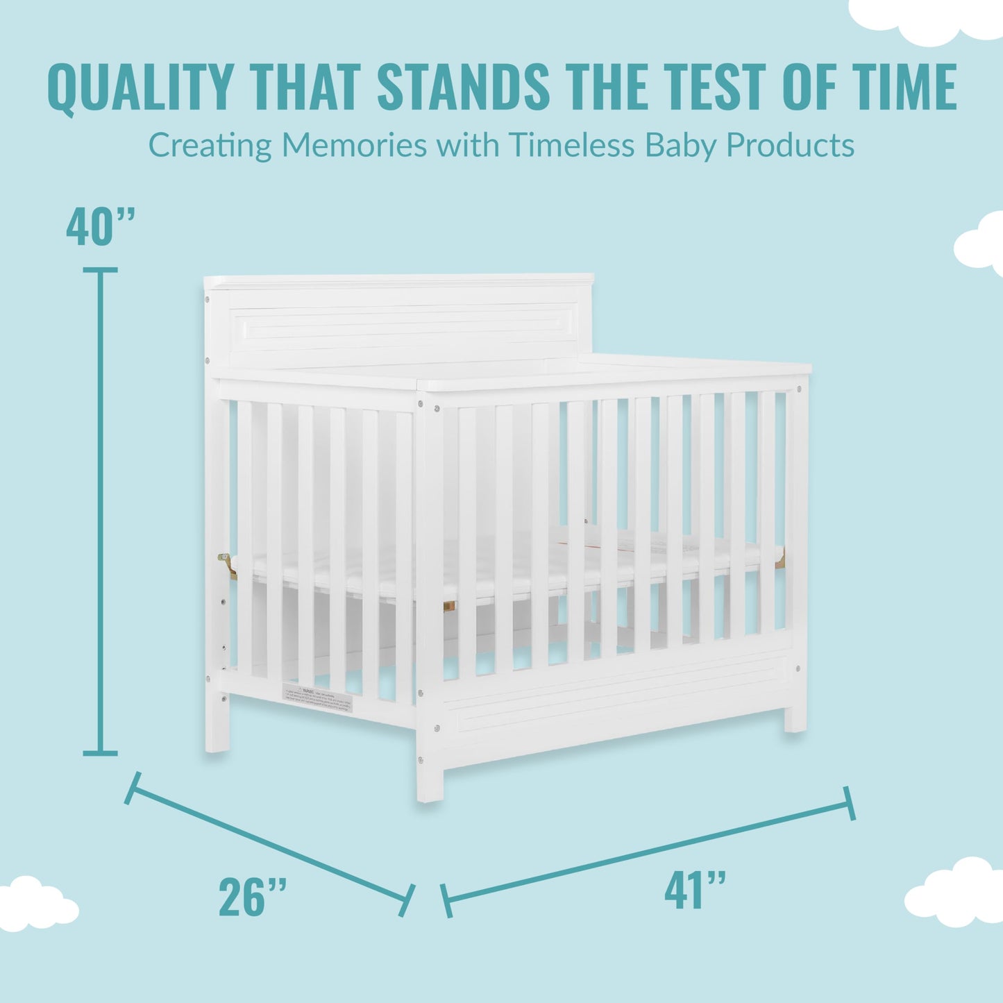 Dream On Me Harbor Full Panel 4-In-1 Convertible Mini Crib In White, Water-Based Paint Finish, Jpma Certified, 3-Position Mattre