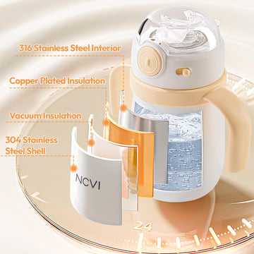Ncvi Kids Stainless Steel Straw Cup For Toddlers 1-3 Years Old, Training Tumbler With Straw Spill Proof With Handle, Insulated B