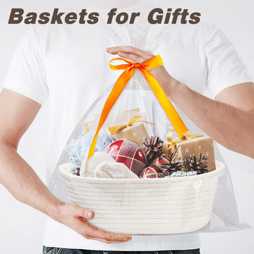 Pro Goleem Small Woven Basket With Gift Bags And Ribbons Durable Baskets For Fathers Day Gift Empty Small Rope Basket For Storag