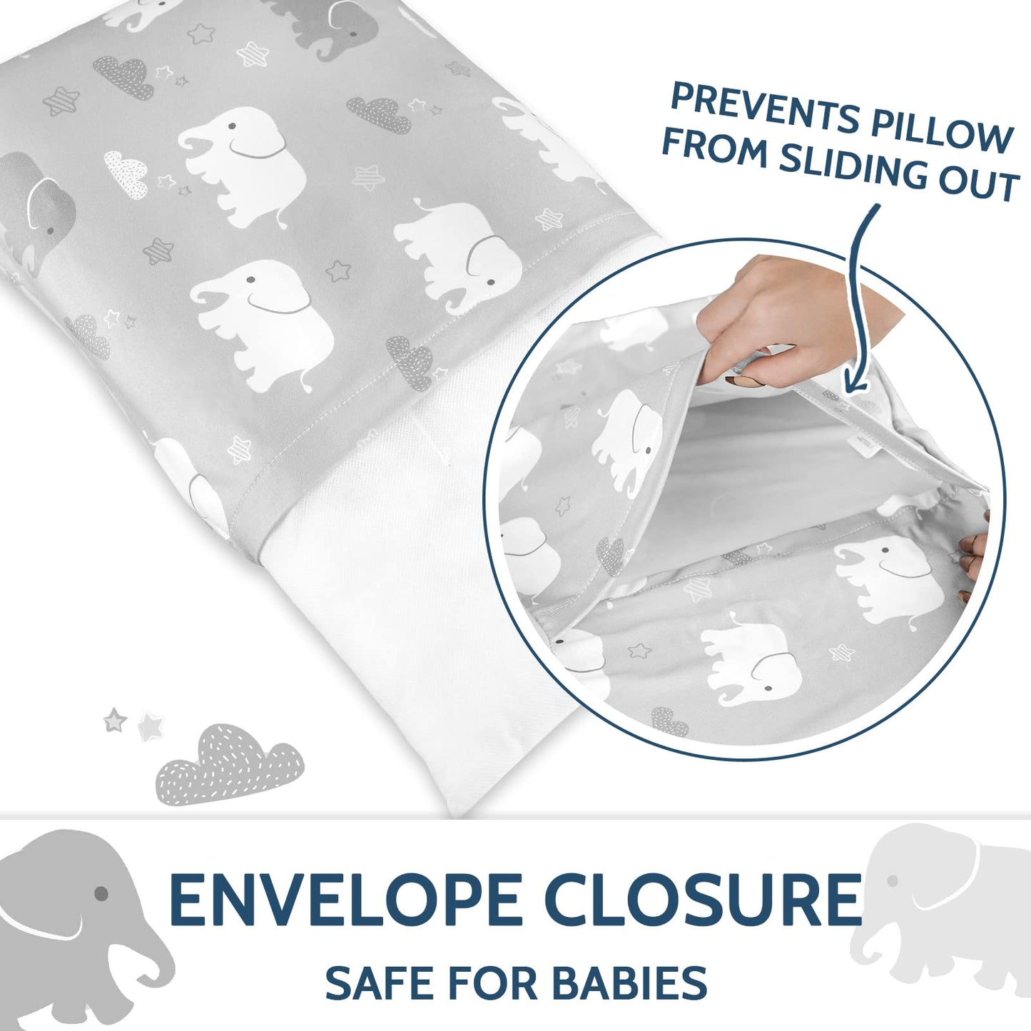 Toddler Pillowcase Boys, Kids Pillow Cover For Sleeping, 2 Pack Elephant Set Fit Pillow Sized 13'X 18' Or 14'X19', Travel Pi