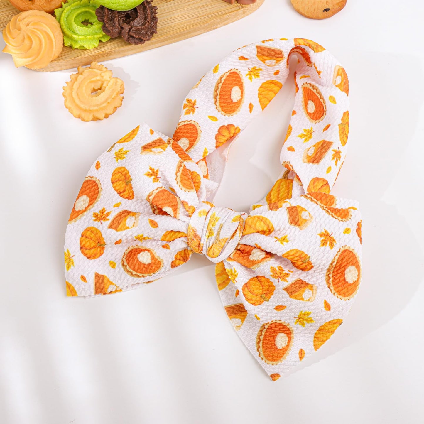 Yanjie Thanksgiving Turkey Printed Handmade Pumpkin Bows For Baby Girls, Fall Theme Party Accessories For Infants, Toddlers