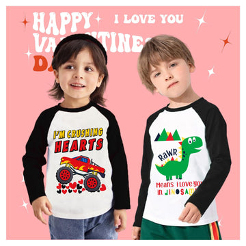 Tkria Kid Boy Valentine Day Tee Shirt Monster Truck Bigfoot Raglan Shirts Love Heart Crusher Clothes Shirts Tops Boy Outfit 7T