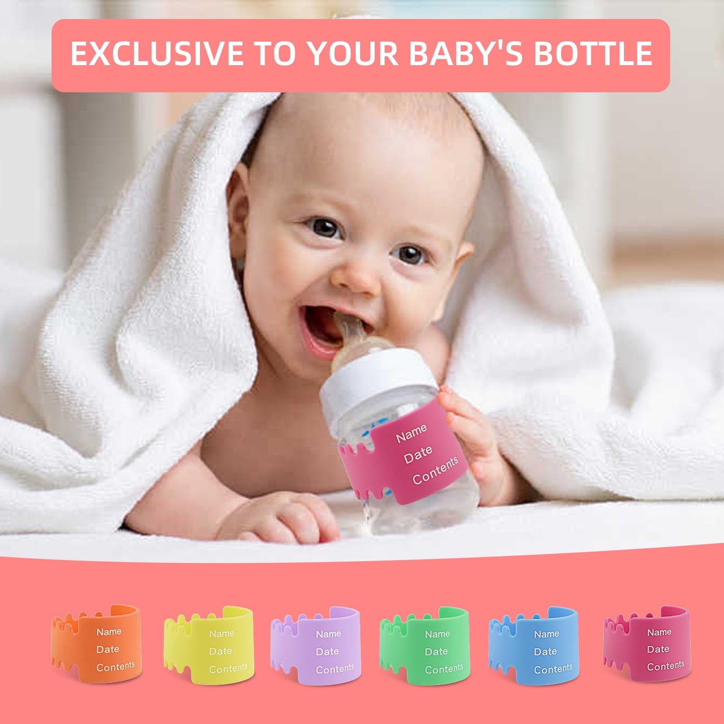 6Pcs Bottle Labels Daycare Reusable, Waterproof Silicone Baby Bottle Labels For Daycare,Write And Reuse Sippy Cup Bands Baby Bot