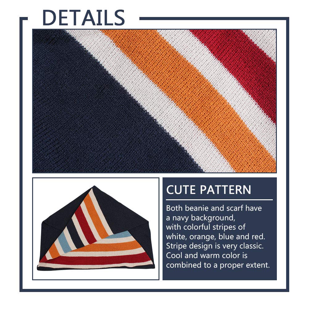 Jangannsa Knitted Baby Hat Scarf Set Winter Warm Boys Girls Beanie Fleece Lining Toddler Kids Hats With Pompom (L)