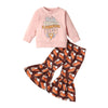 Wybzd Toddler Baby Girl Halloween Outfit Pumpkin Pie Sweatshirt Top Bell-Bottom Pants Sets Thanksgiving Clothes Pink Pumpkin Pie