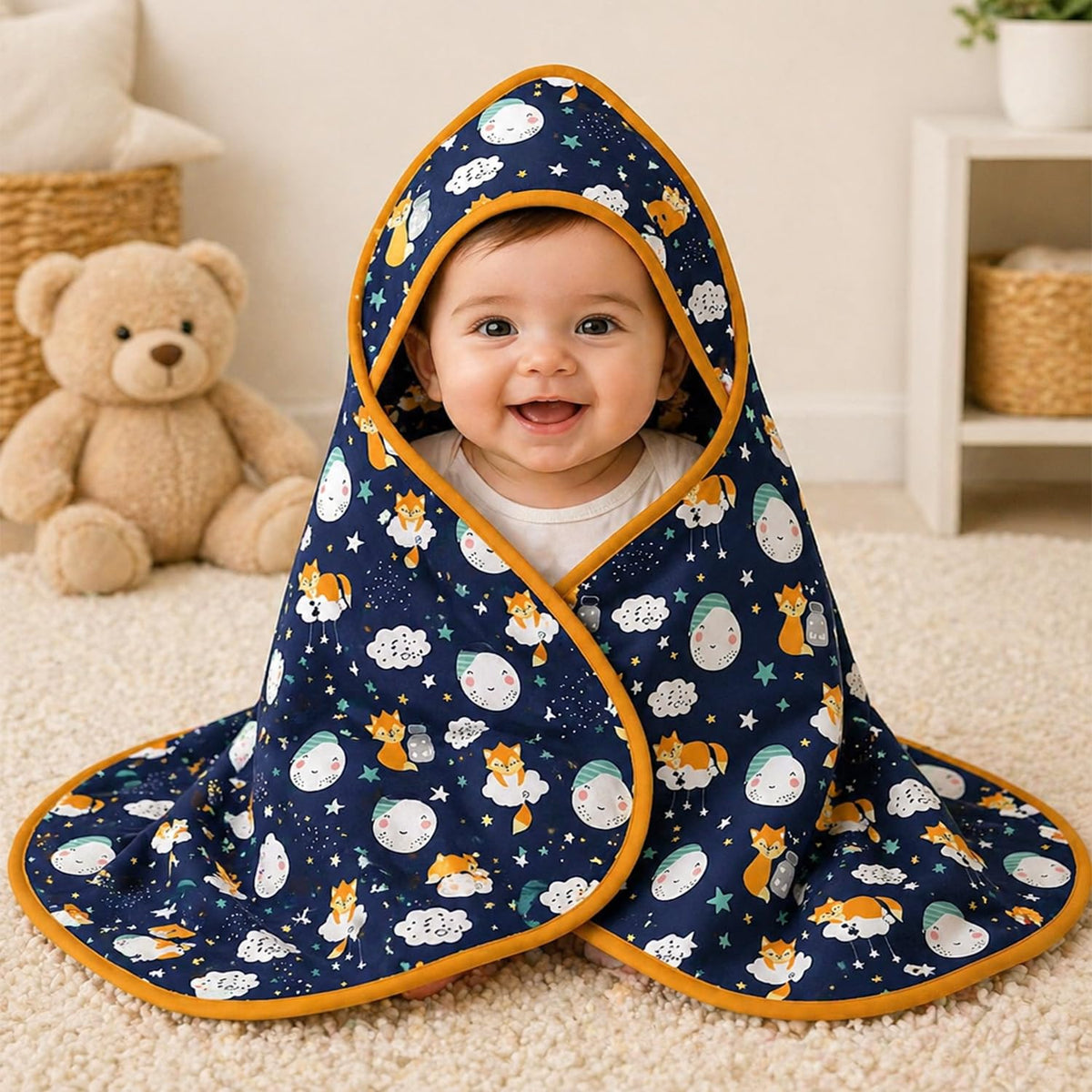 Adhigams Baby Hooded Bath Towel Ultra Soft Absorbent Quick Dry Wrap Cotton Swaddle Gentle Skin Friendly Bathrobe Cozy Shower Ess