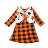 Fioukiay Toddler Girls'-Halloween-Outfit-Clothes-Dresses Set 2Pcs Long Sleeve Plaid Pumpkin Dress With Vest Coat (Orange, 2-3T)