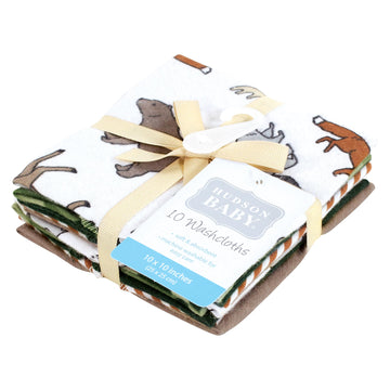 Hudson Baby Unisex Baby Flannel Cotton Washcloths, Animal Adventure 10 Pack, One Size