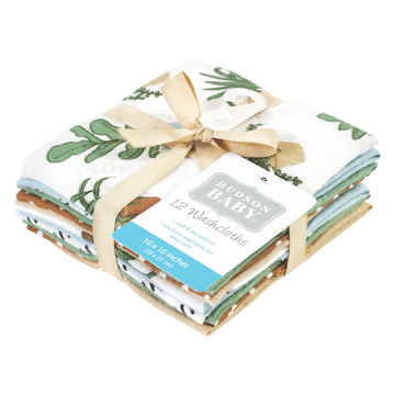 Hudson Baby Unisex Baby Flannel Cotton Washcloths, Plants 12 Pack, One Size