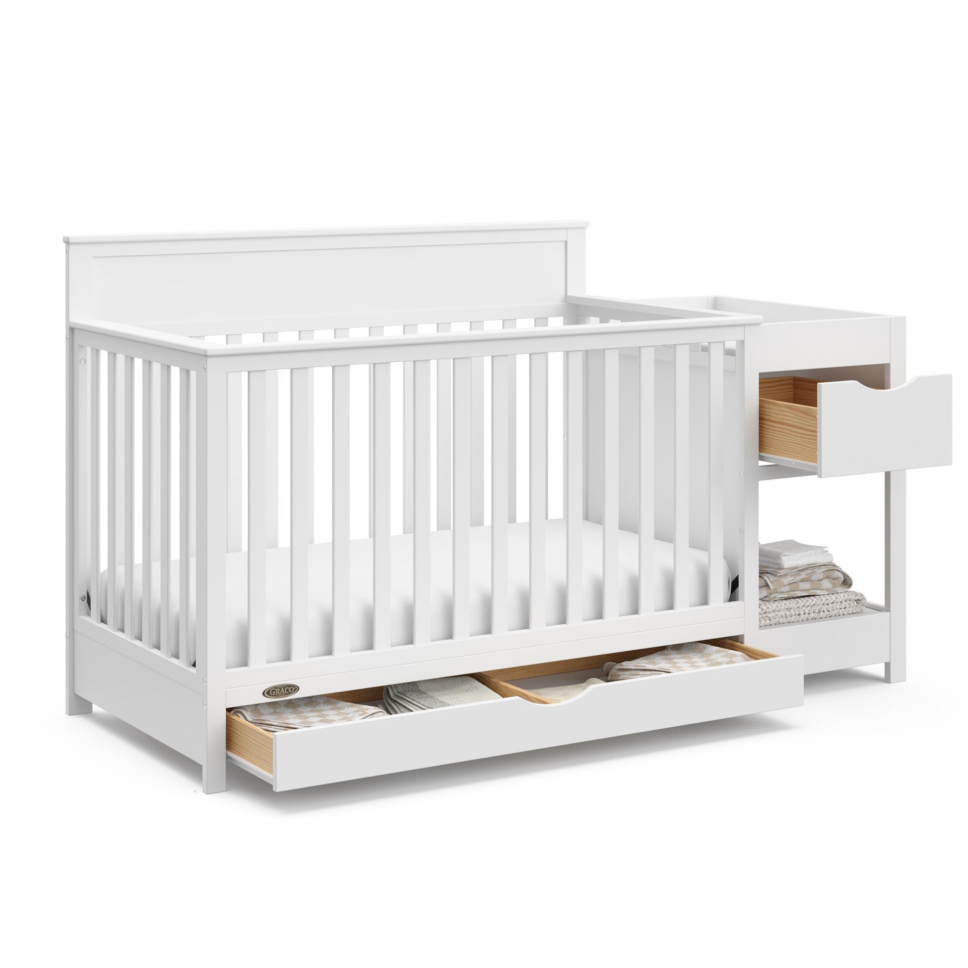 Graco Shiloh 5-In-1 Convertible Crib & Changer With Drawer (White) - Greenguard Gold Certified Baby Crib Crafted From Wood, Conv