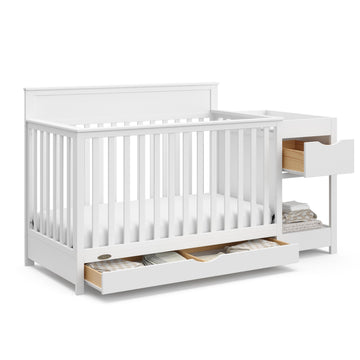 Graco Shiloh 5-In-1 Convertible Crib & Changer With Drawer (White) - Greenguard Gold Certified Baby Crib Crafted From Wood, Conv