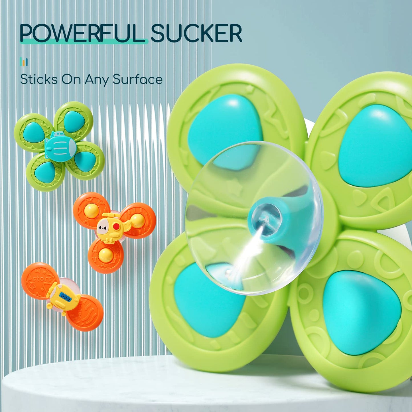 3Pcs Suction Cup Spinner Toy For Baby High Chair Toys 6-12-18,Baby Toys 6 To 12 Months Infant Helicopter Spinning Bath Toys Mont