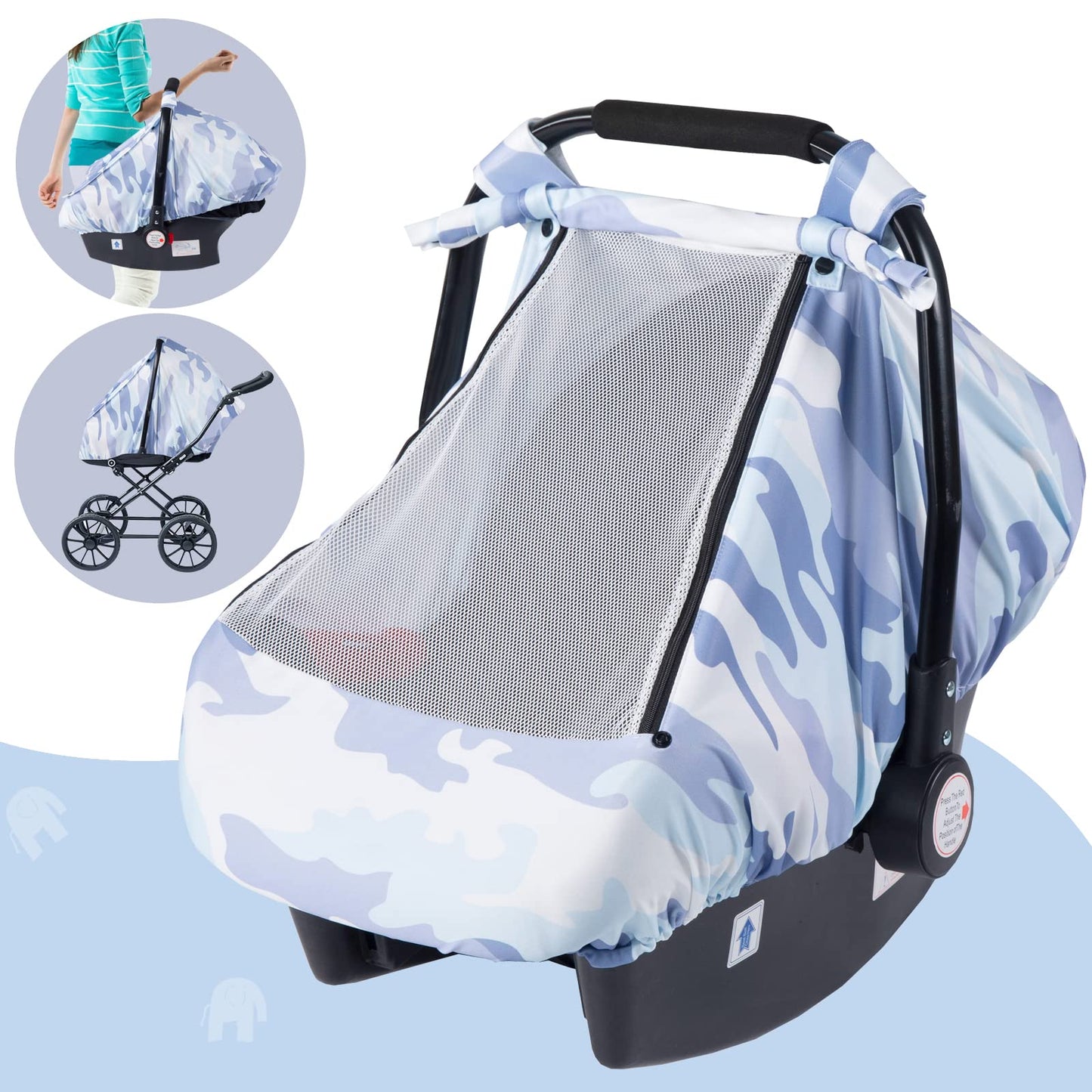 Smttw Car Seat Cover For Babies, Stretchy Breathable Carseat Canopy With Peek Window, Multiuse Infant Stroller Cover For Baby Bo