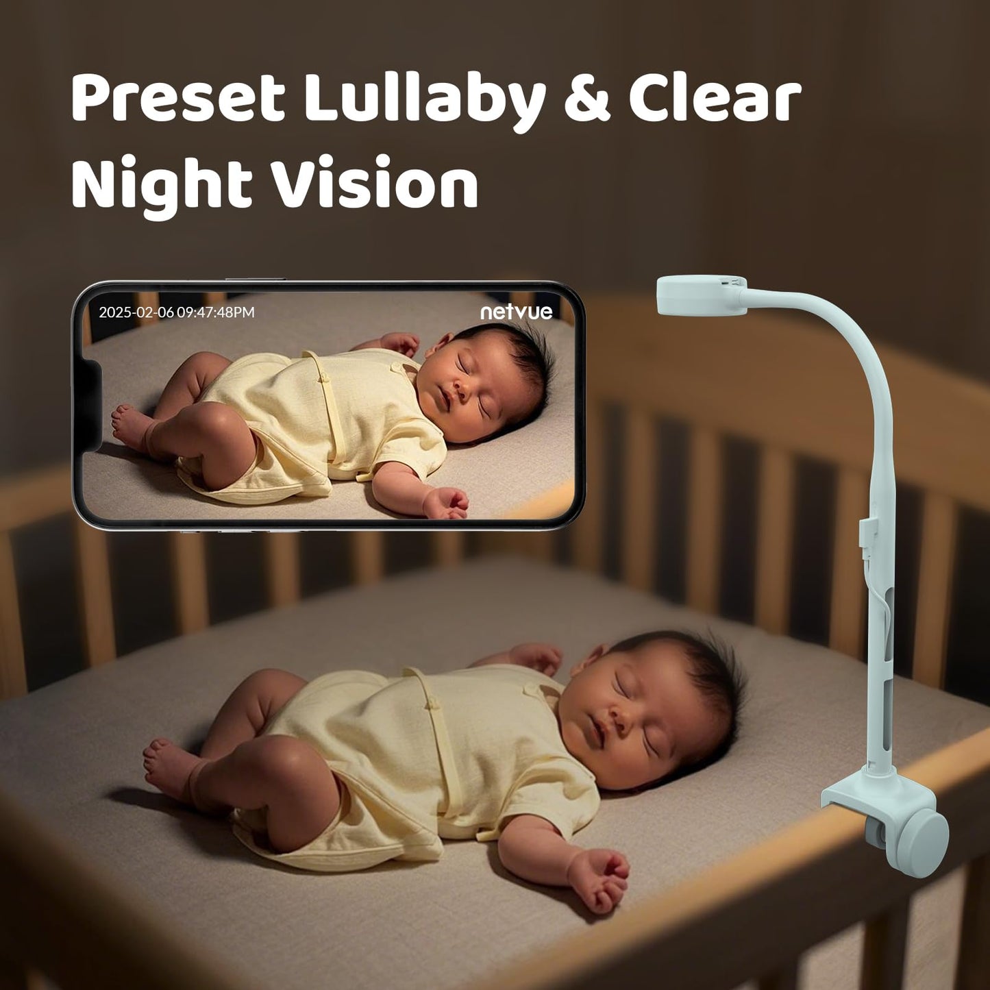 Netvue Peekababy Baby Camera Monitor, Wireless Baby Monitor With Camera & Audio, 4-In-1 Crib Mount, Smart App, Sleep Analysis &