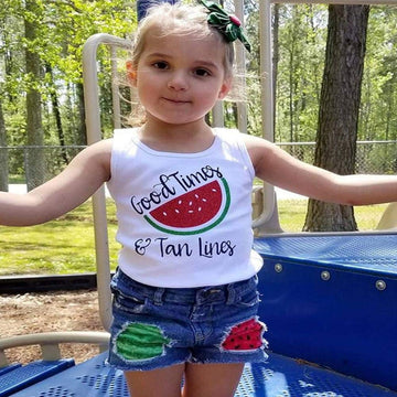 Jiaoutky Toddler Baby Girls Denim Shorts Outfits Sleeveless T-Shirt Tops Hipster Jean Pants Summer Clothes Set ?, Watermelon, 2-