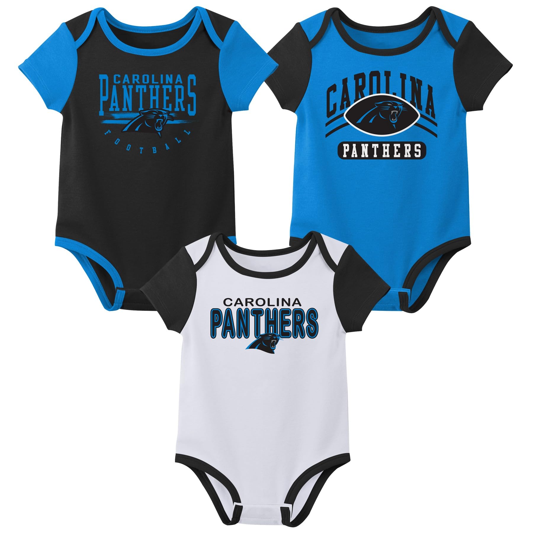 Outerstuff Nfl Newborn Baby And Infant Short Sleeve Bodysuit Variety 3-Pack - Carolina Panthers, 3-6M
