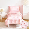 4 Pieces Tufted Dots Toddler Bedding Set Solid Pink Jacquard Pom Pom Tufts, Soft And Embroidery Shabby Chic Boho Design For Baby