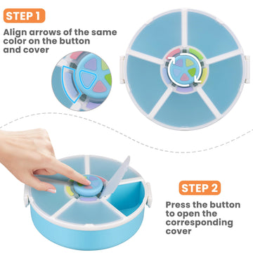 Pawtong Kids Snack Spinner Container Reusable Snack Box With 5 Compartment Dispenser And Lid, Color Matching Opening Lid, Bpa An