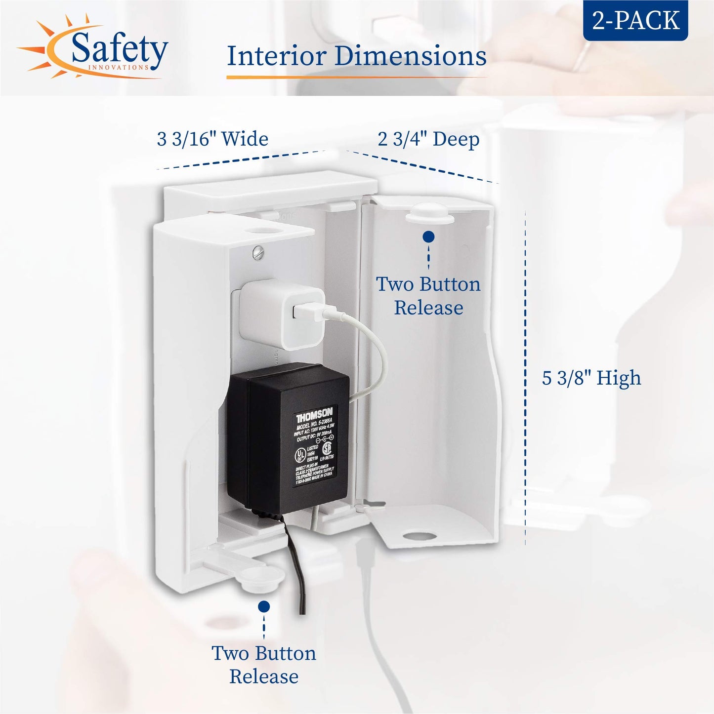 Safety Innovations Twin Door Baby Safety Outlet Cover Box For Babyproofing Outlets - More Interior Space For Extra Large Electri