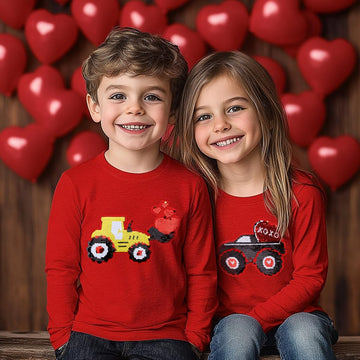 Kids Boys T-Shirt Valentines Flip Sequin Heart Shirt Tie Love Girls Tops Long Sleeve Toddler Baby Tees 3T